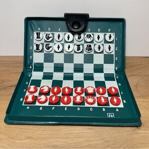 Vintage LEK-TRONIC Portable Travel Chess Set Magnetic Foldable - Made in Japan